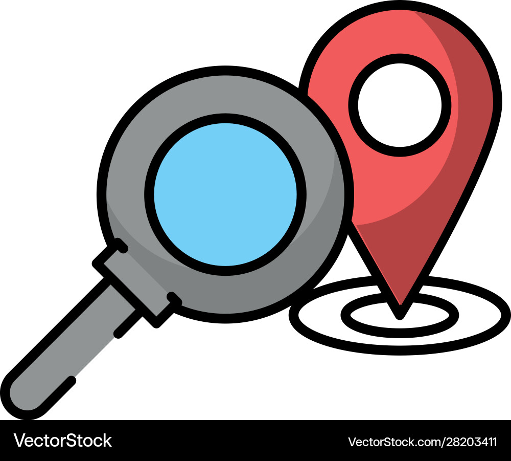 Pin pointer location guide with magnifying glass Vector Image