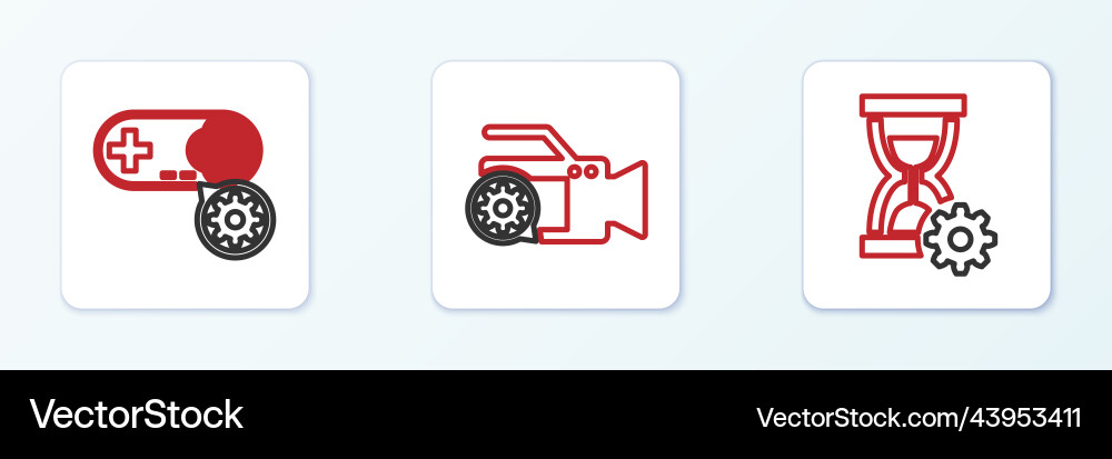 Set line hourglass setting gamepad and video Vector Image