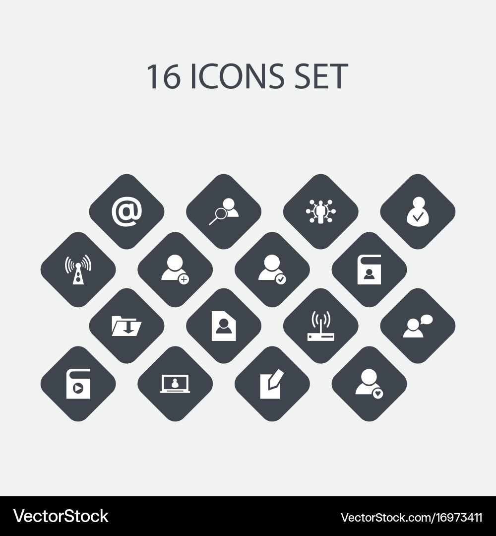 Set of 16 editable network icons includes symbols Vector Image