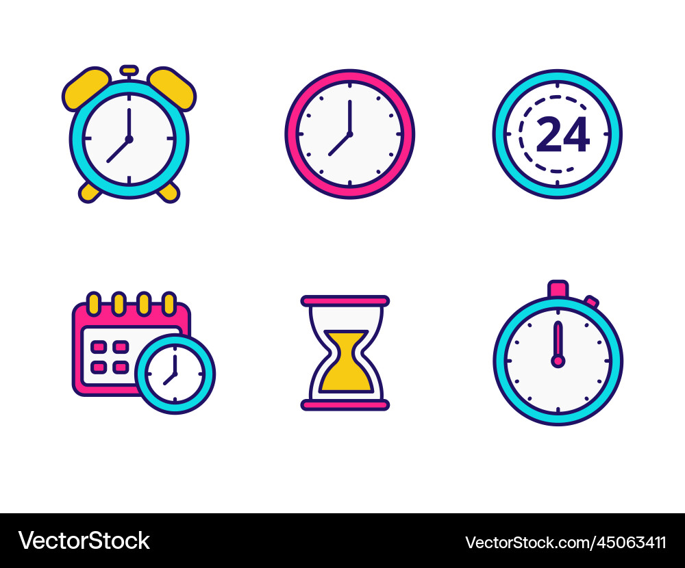Set of clock icons with colorful designs Set of clock icons with colorful designs vector image
