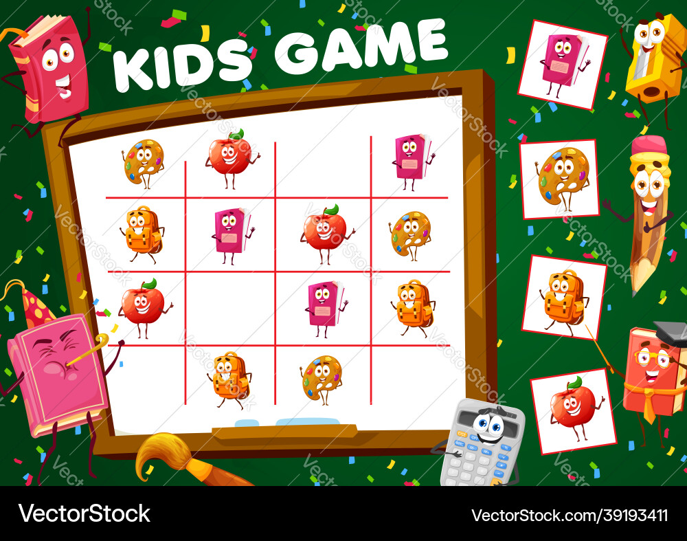 Sudoku game with school stationery characters Vector Image