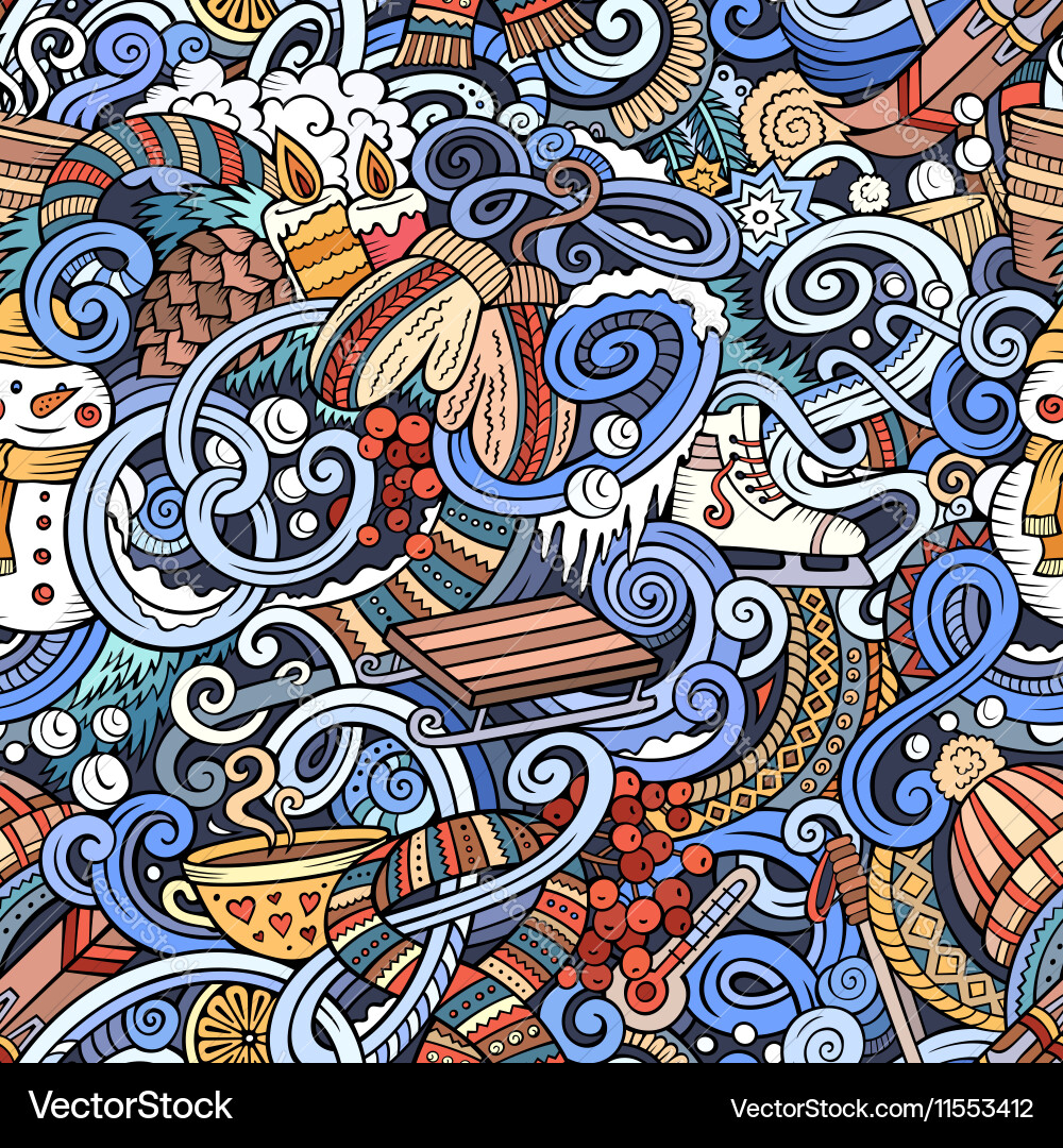 Cartoon doodles winter season seamless pattern Vector Image