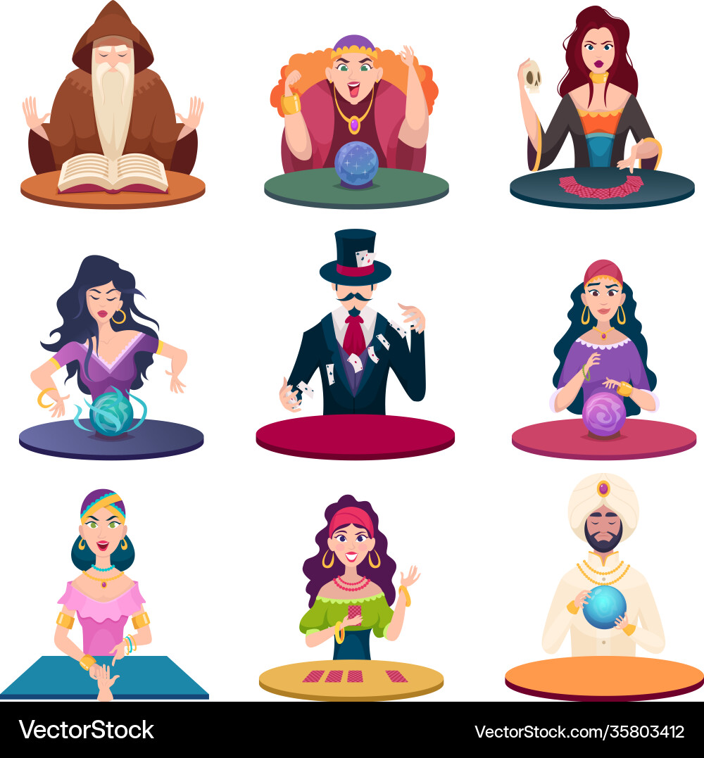 Fortune tellers with magic balls gypsy crystal Fortune tellers with magic balls gypsy crystal vector image