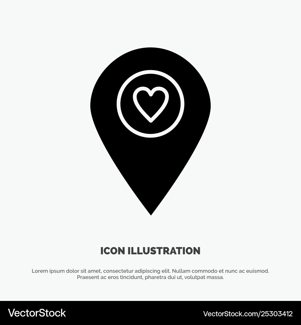 Heart location map pointer solid glyph icon Heart location map pointer solid glyph icon vector image