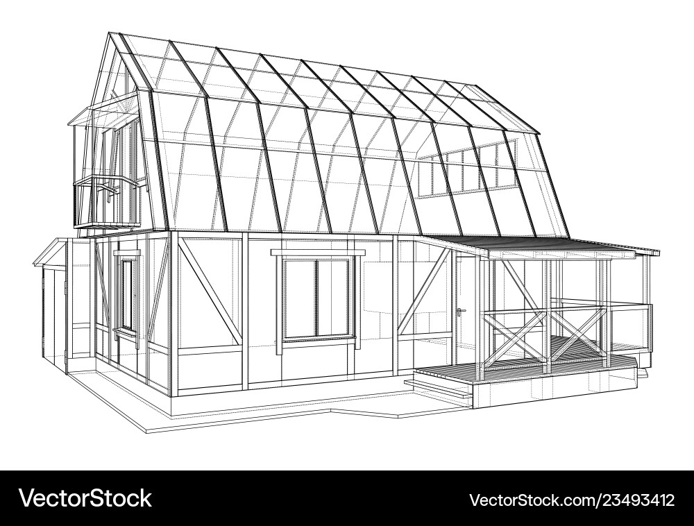 House sketch rendering of 3d vector image