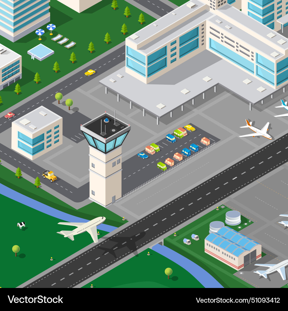 Isometric 3d airstrip of the city international Isometric 3d airstrip of the city international vector image