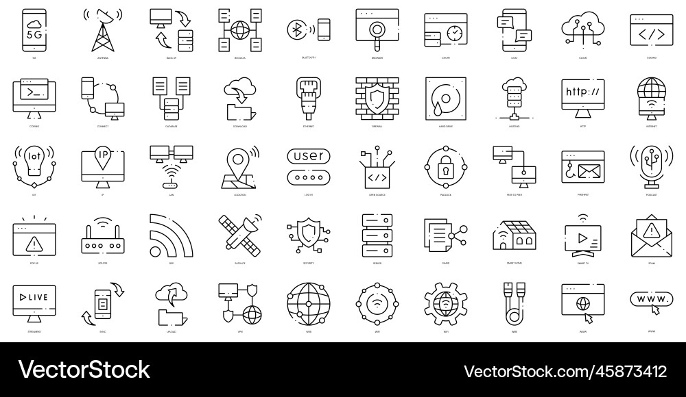 Linear style internet technology icons bundle Linear style internet technology icons bundle vector image