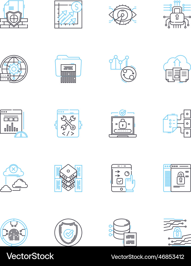 Nerk encryption linear icons set Vector Image