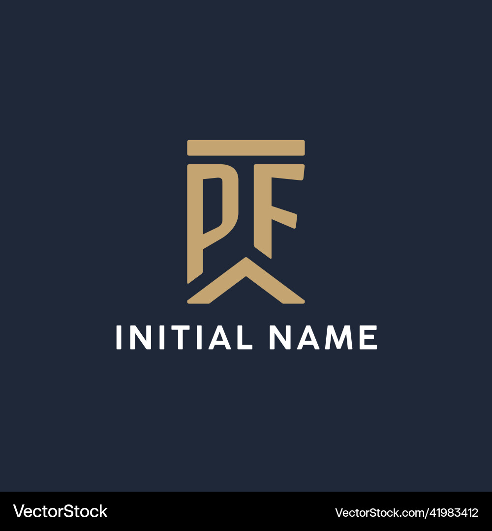 Pf initial monogram logo design in a rectangular Vector Image