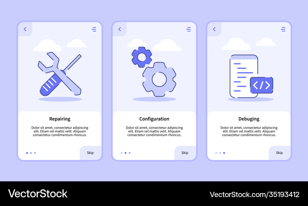 Repairing configuration debuging onboarding Repairing configuration debuging onboarding vector image