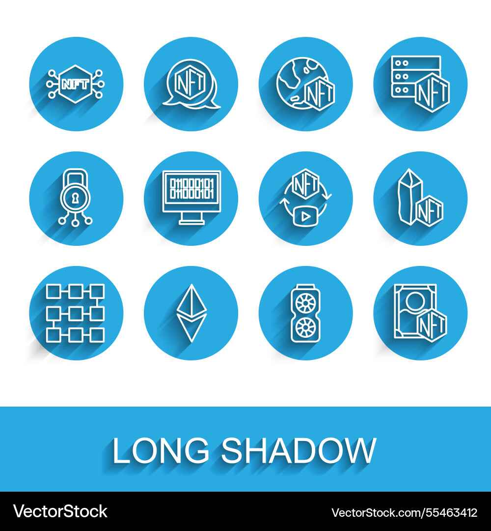 Set line nft blockchain technology ethereum eth Set line nft blockchain technology ethereum eth vector image