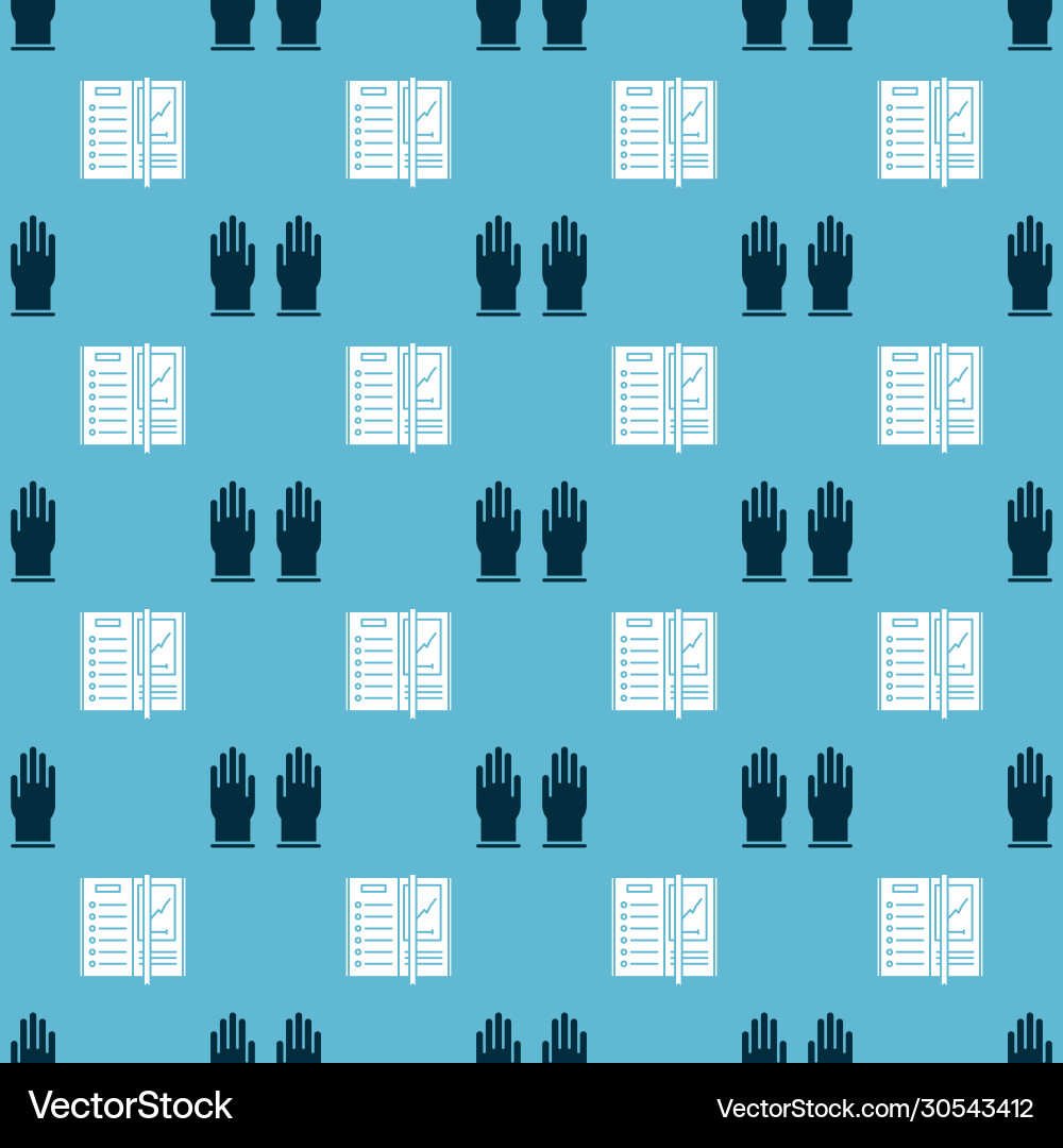 Set rubber gloves and notebook on seamless pattern vector image