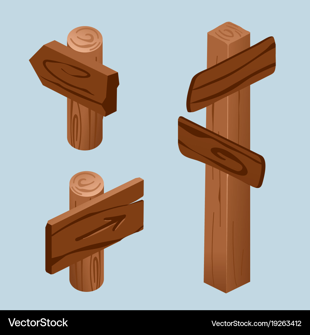 Wooden direction pointers for game design Vector Image