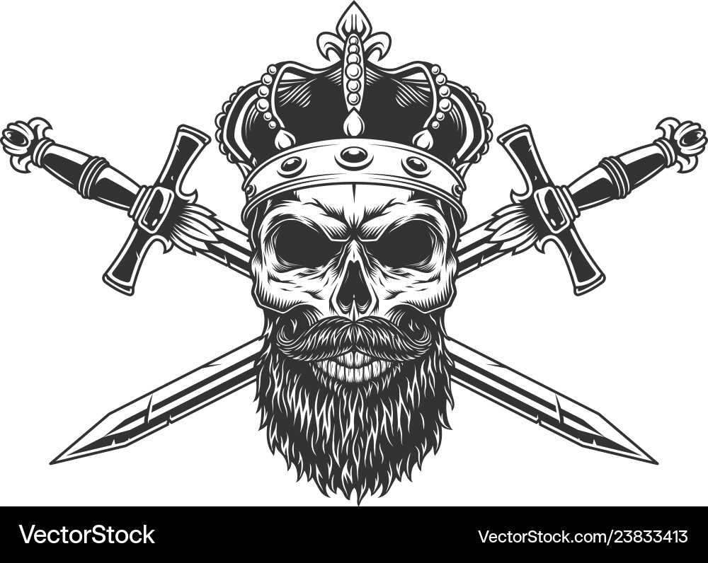 Bearded Skull with Crossed Swords Vector Image