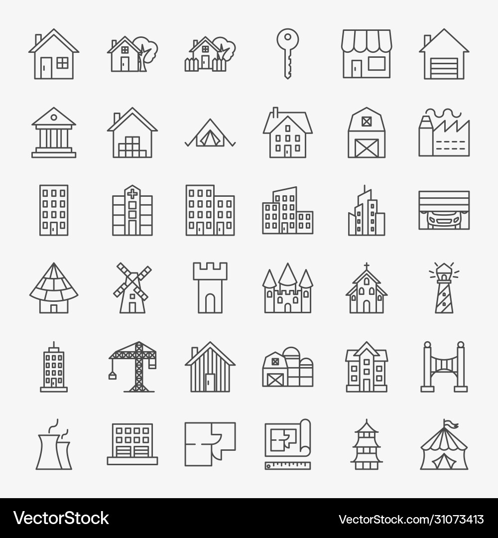 Building Icons - Line Art Set Vector Image