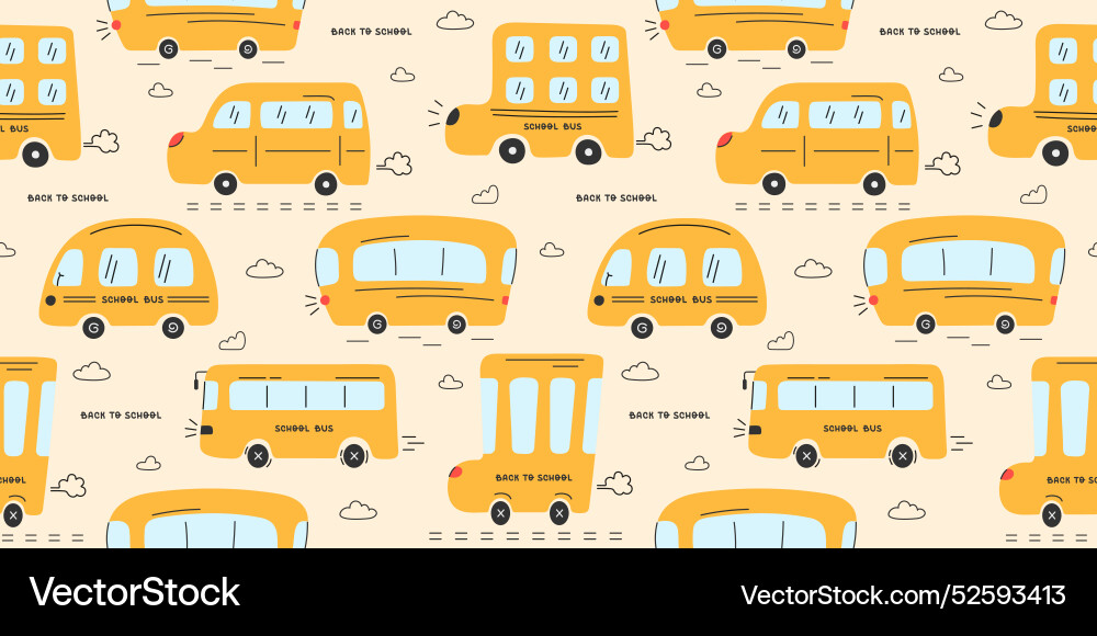 Pattern with funny yellow school buses Royalty Free Vector