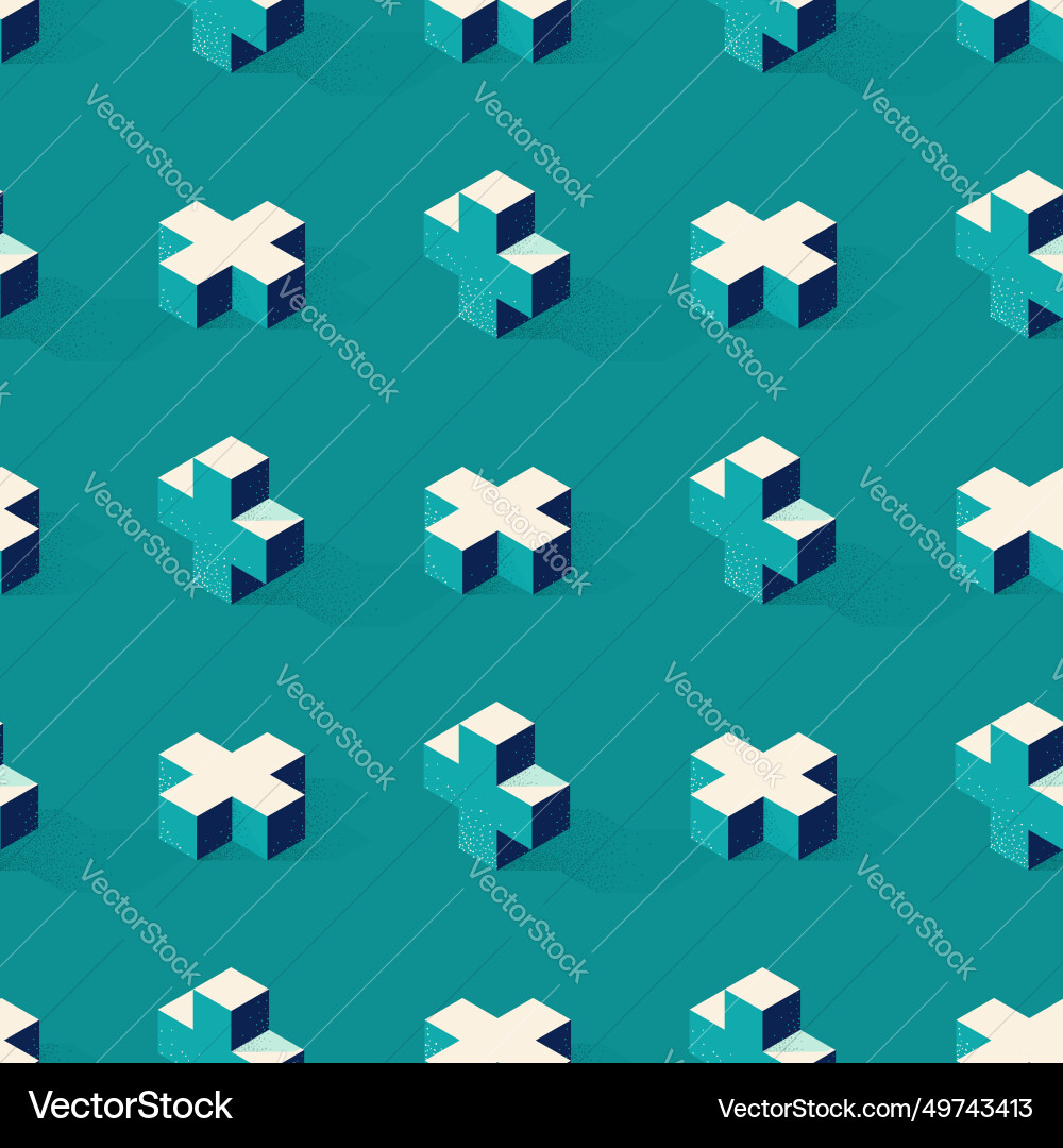 Seamless pattern with cross or plus shape on green vector image