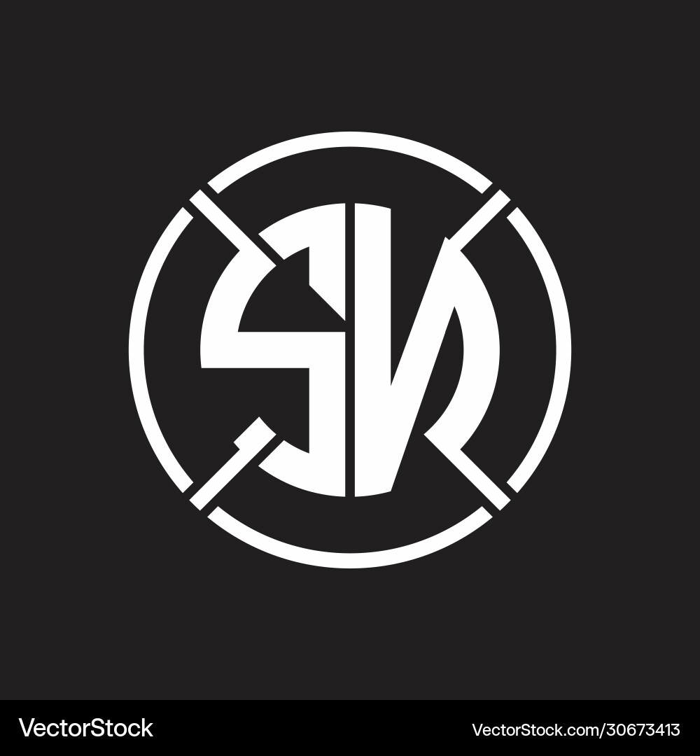 Sn logo monogram with four part circle slash vector image
