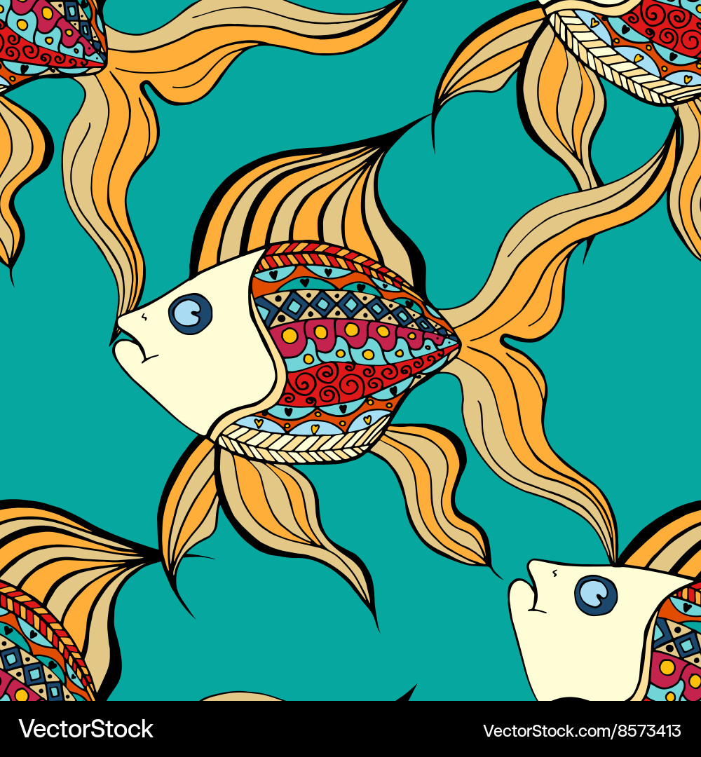 Tangle patterns fish background Vector Image