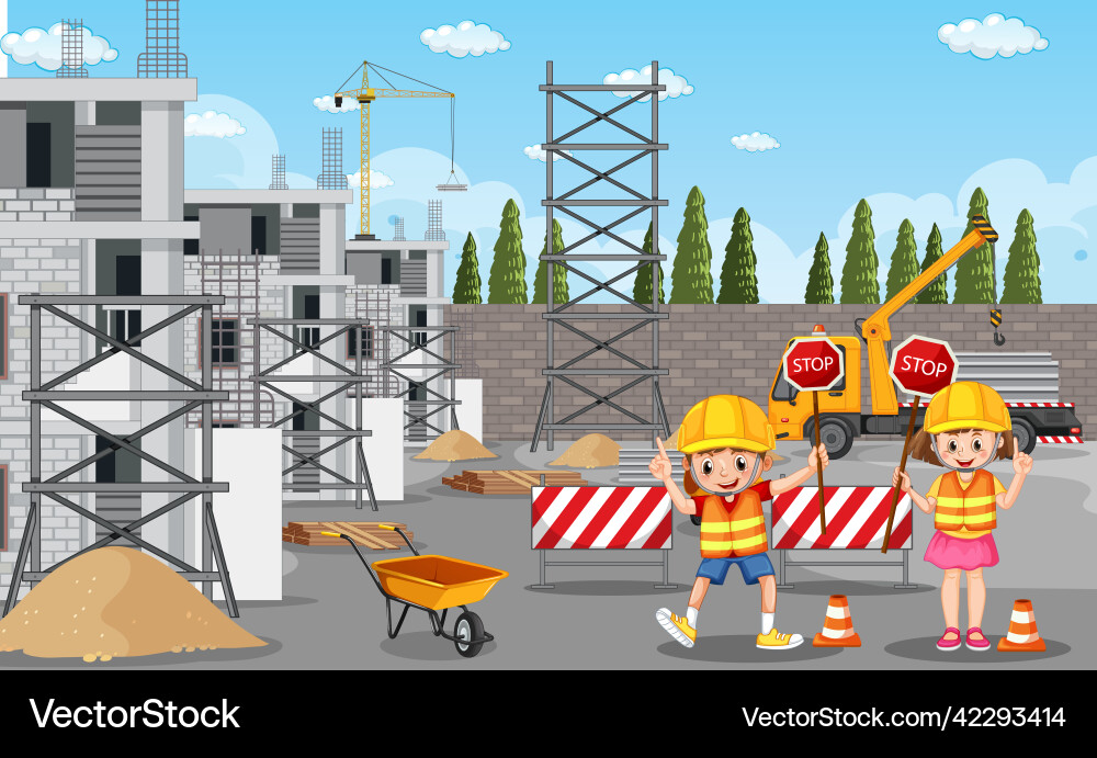 Building construction site and workers Vector Image