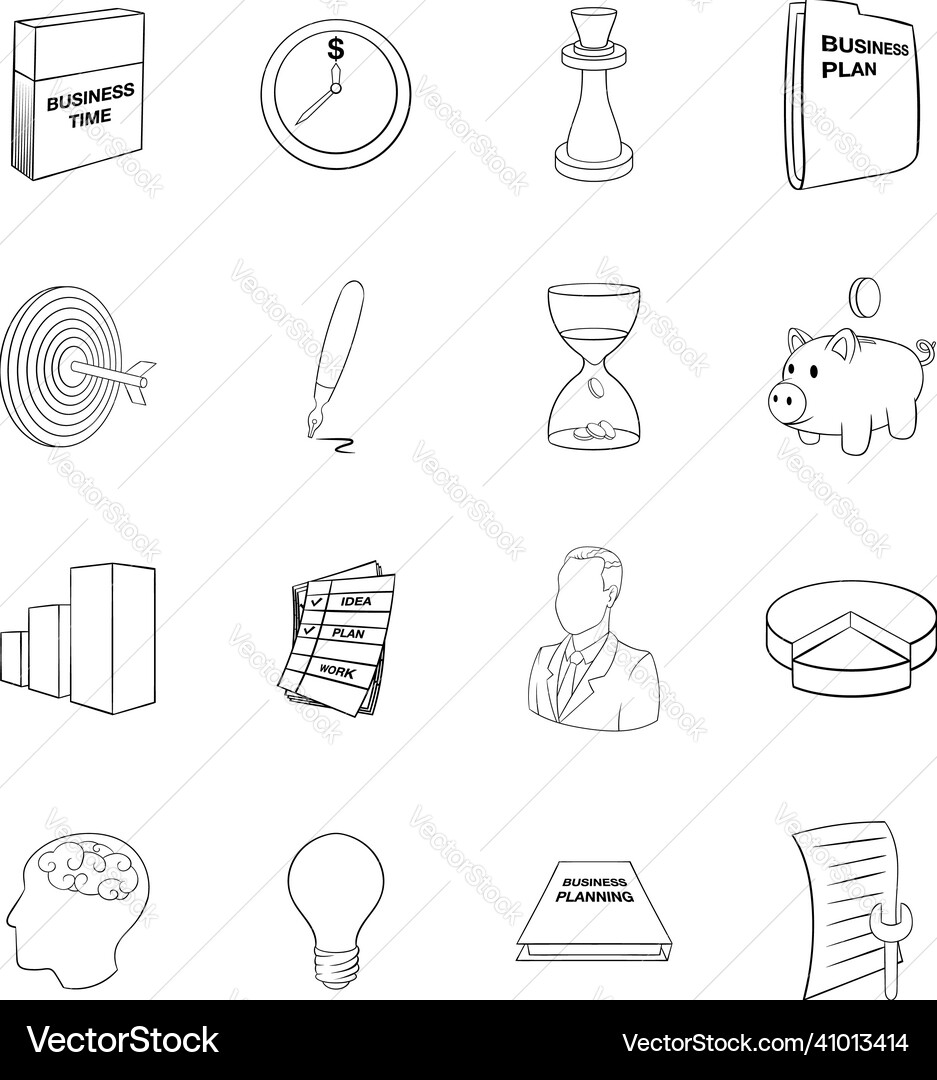 Business planning set cartoon style Business planning set cartoon style vector image