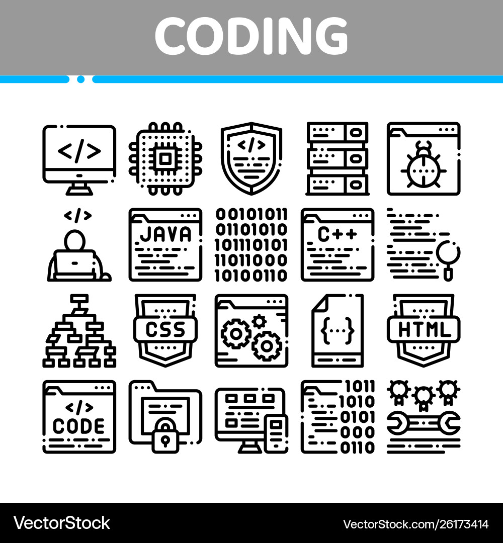 Coding system thin line icons set Coding system thin line icons set vector image