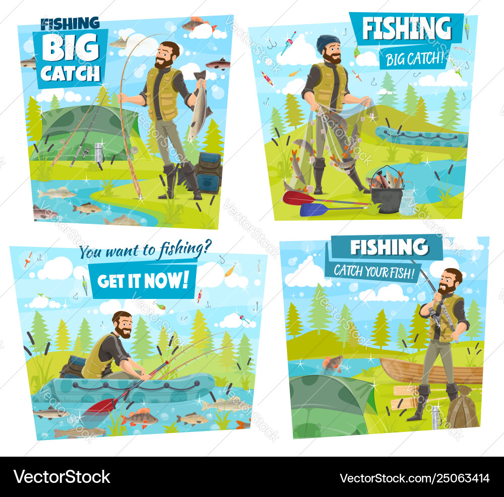 Fischerei Abenteuer Fischfang See oder Fluss Fisch Fischerei Abenteuer Fischfang See oder Fluss Fisch vektorbild