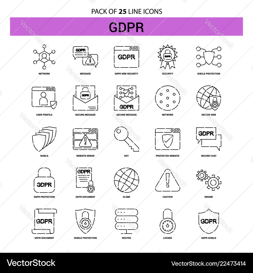 Gdpr line icon set - 25 dashed outline style Gdpr line icon set - 25 dashed outline style vector image