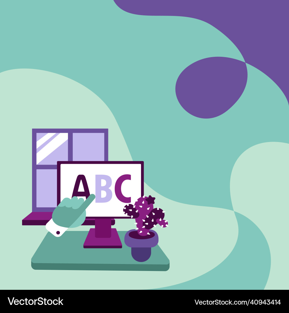 Hand showing letters pointing web browser screen Hand showing letters pointing web browser screen vector image