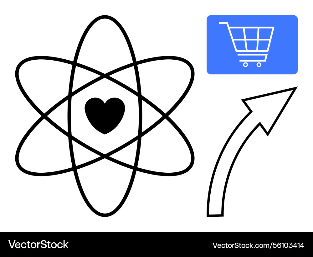 Heart in atomic structure with shopping cart Vector Image