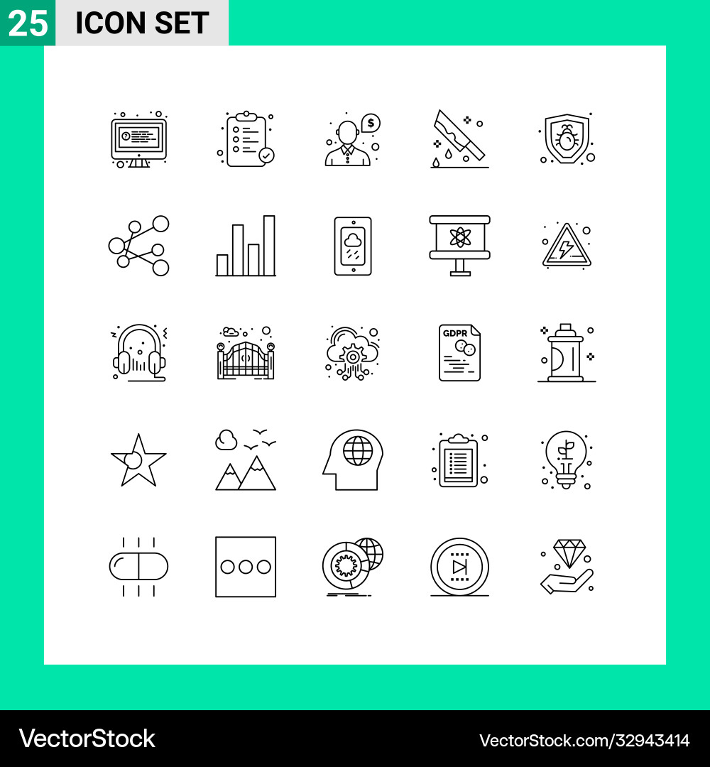 Mobile interface line set 25 pictograms bug Vector Image