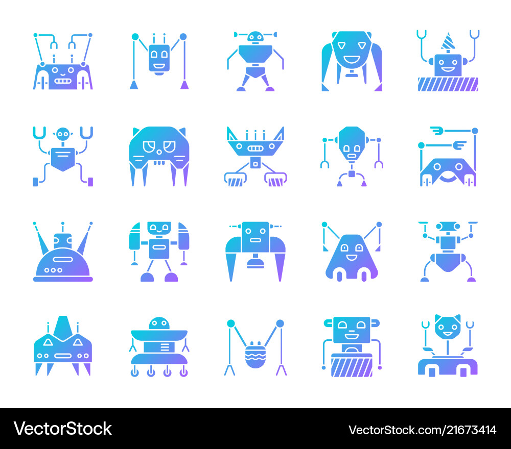 Robot simple gradient icons set Robot simple gradient icons set vector image