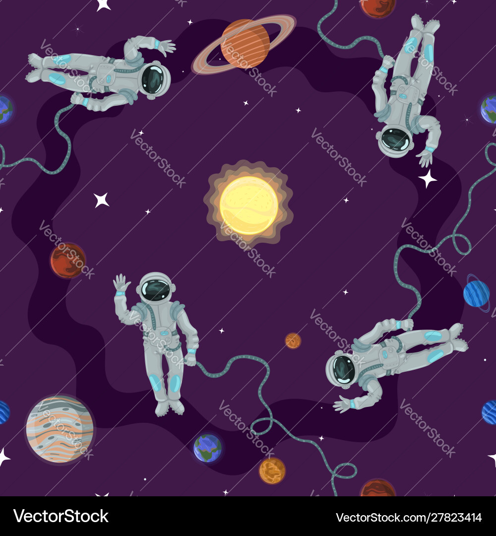 Seamless pattern with astronauts in space Vector Image