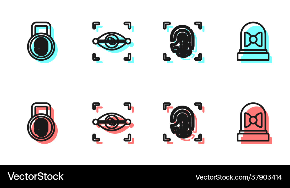 Set line fingerprint with lock eye scan Set line fingerprint with lock eye scan vector image