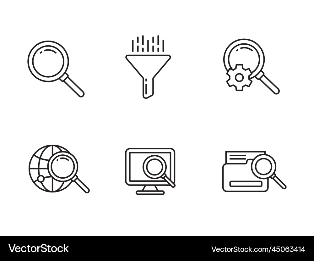Set of search icons with linear style and black Set of search icons with linear style and black vector image