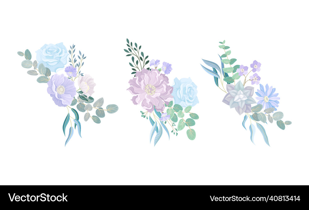Set von eleganten Bouquets oder Bündeln staubig blau Set von eleganten Bouquets oder Bündeln staubig blau vektorbild