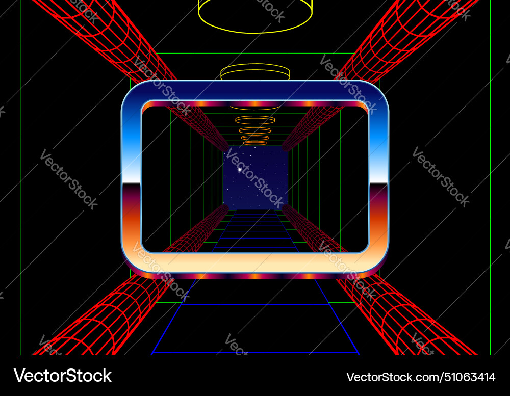 Synthwave frame with chrome rectangle and 80s Synthwave frame with chrome rectangle and 80s vector image