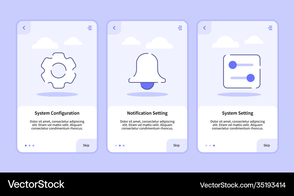 System configuration notification setting System configuration notification setting vector image