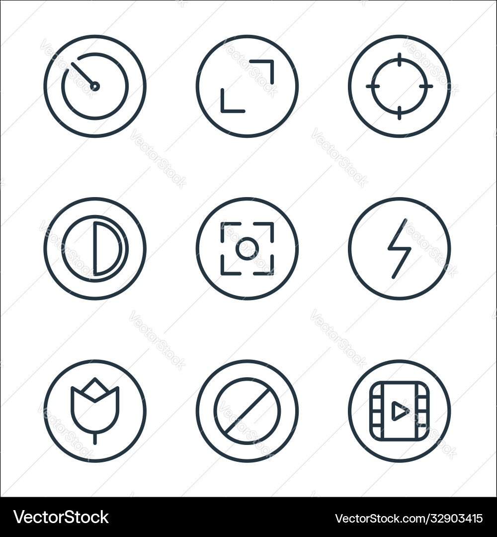 Camera line icons linear set quality vector image