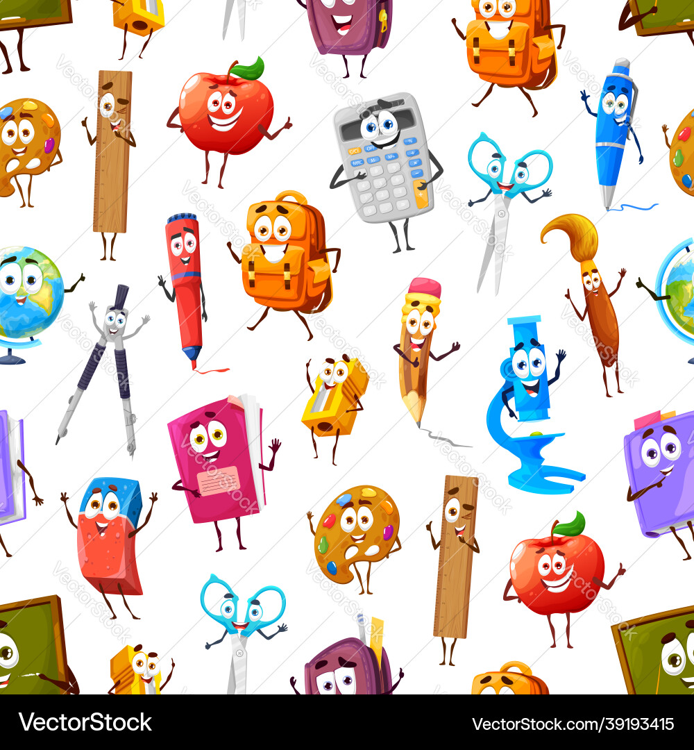 Cartoon School Supplies Pattern vector image