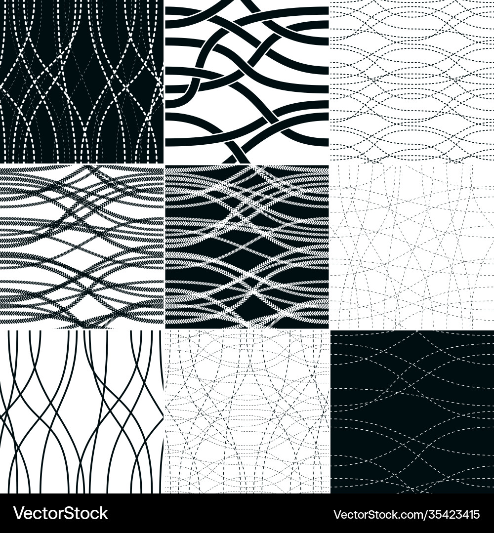 Curve wavy lines seamless patterns set repeat Curve wavy lines seamless patterns set repeat vector image
