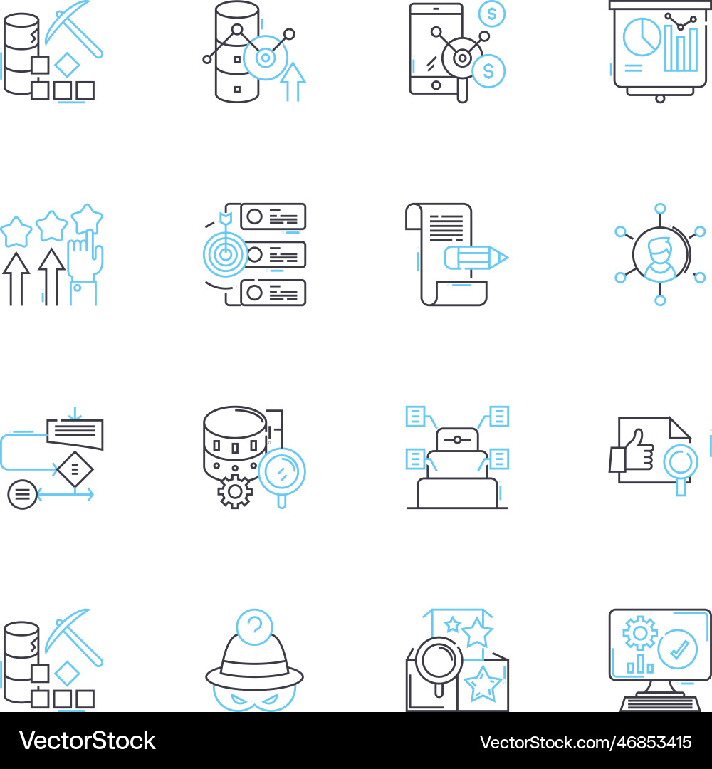 Data analysis linear icons set analytics Data analysis linear icons set analytics vector image