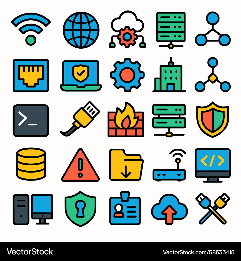 Digital Icons: Network & Security Vector Image