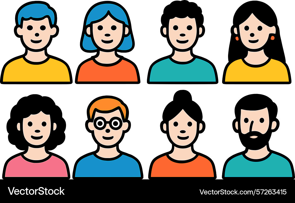 Diverse group of animated characters representing Vector Image
