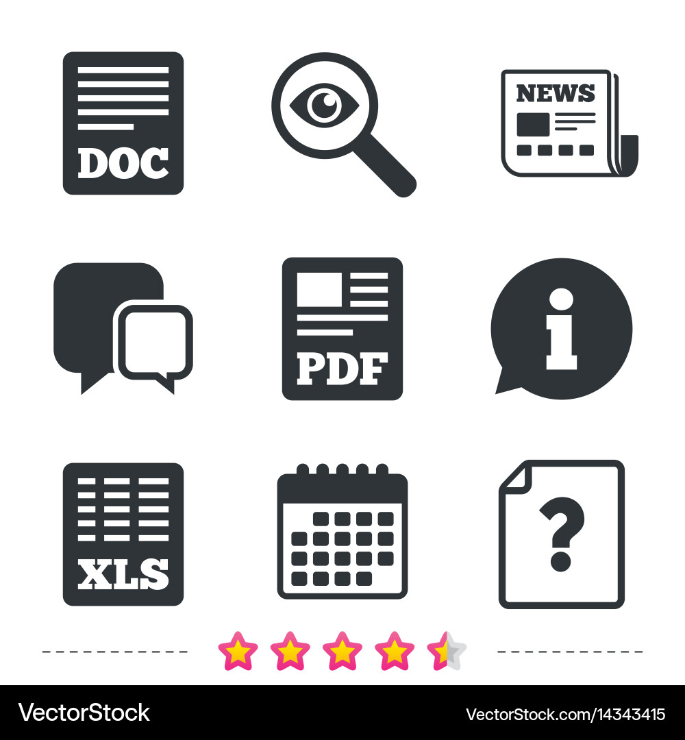 Document icons xls pdf file signs Vector Image