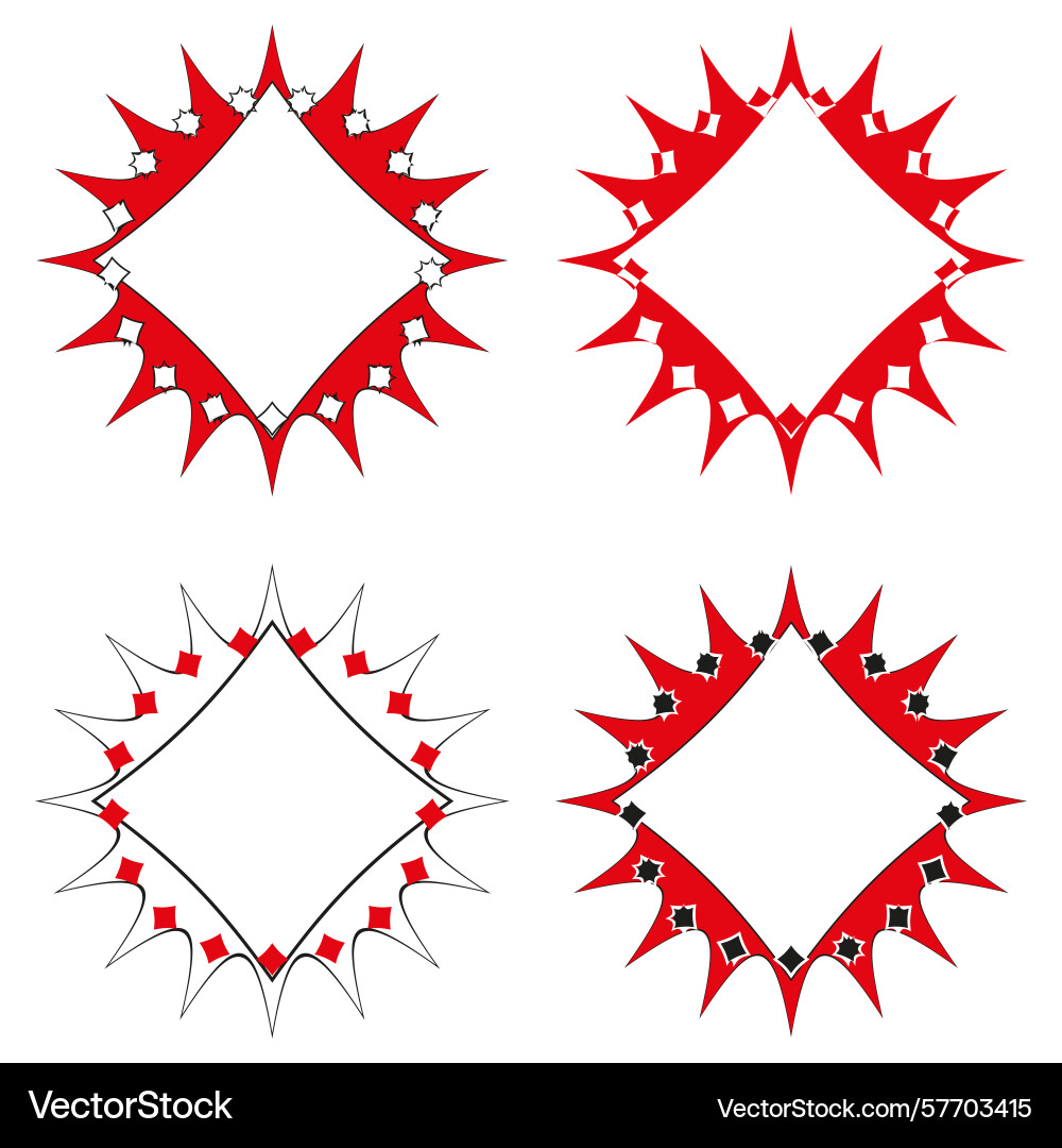 Four starburst frames red angular shapes Four starburst frames red angular shapes vector image