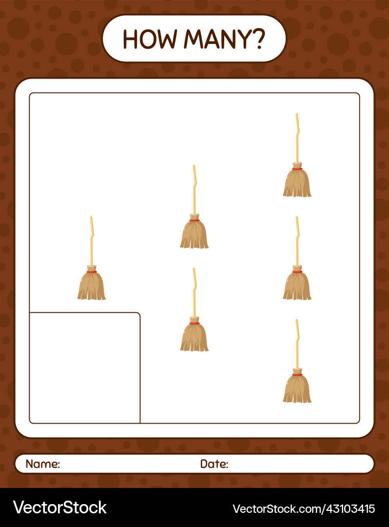 How many counting game with broom worksheet How many counting game with broom worksheet vector image