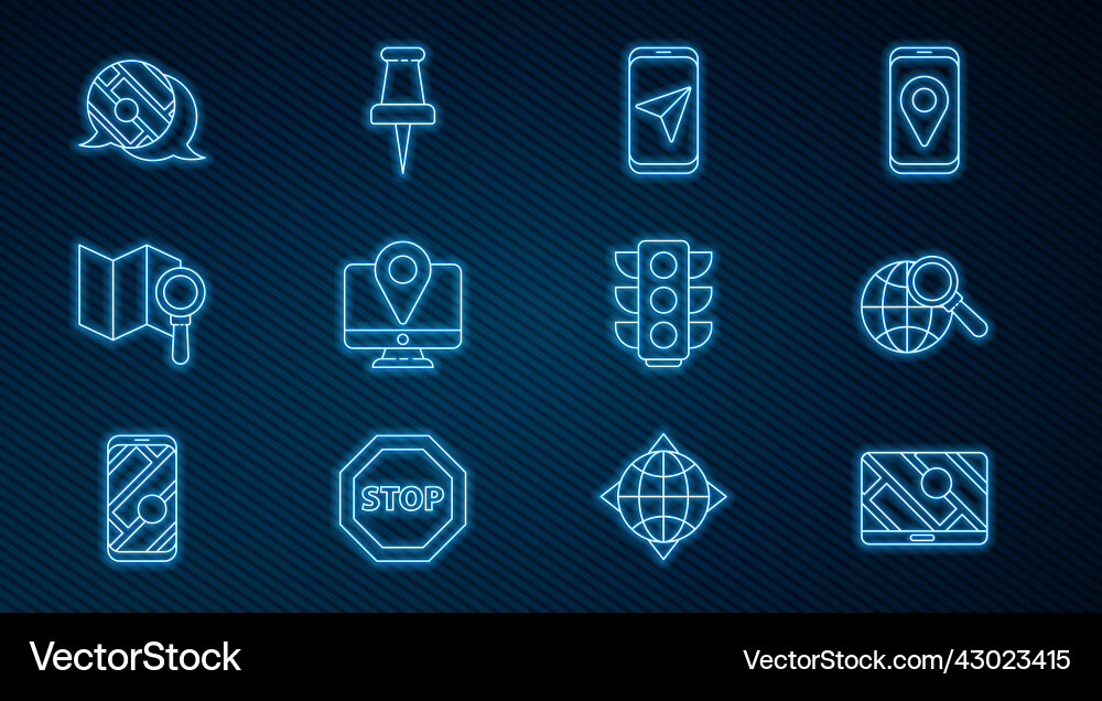 Set line city map navigation magnifying glass Vector Image