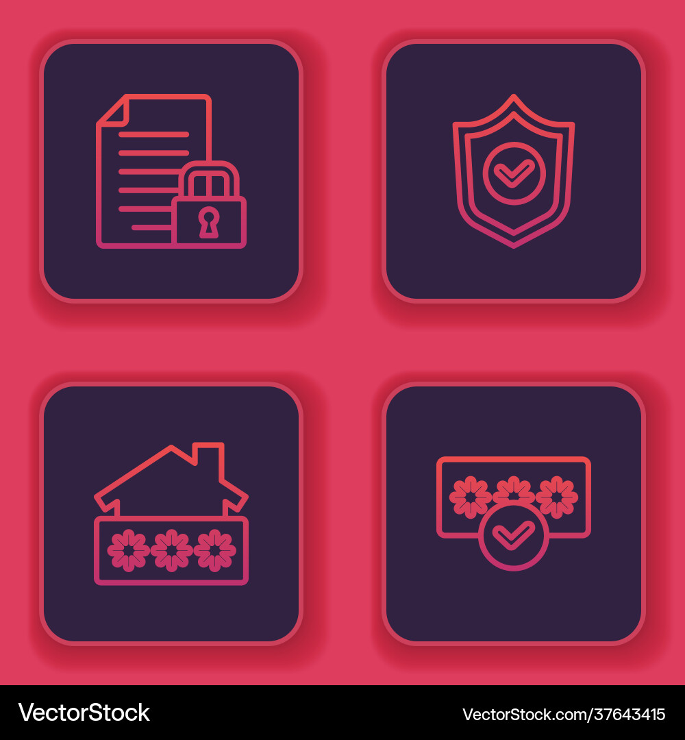 Set line document and lock house with password Set line document and lock house with password vector image