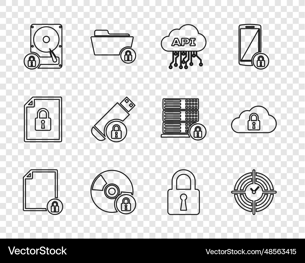 Set line document and lock time management cloud Set line document and lock time management cloud vector image